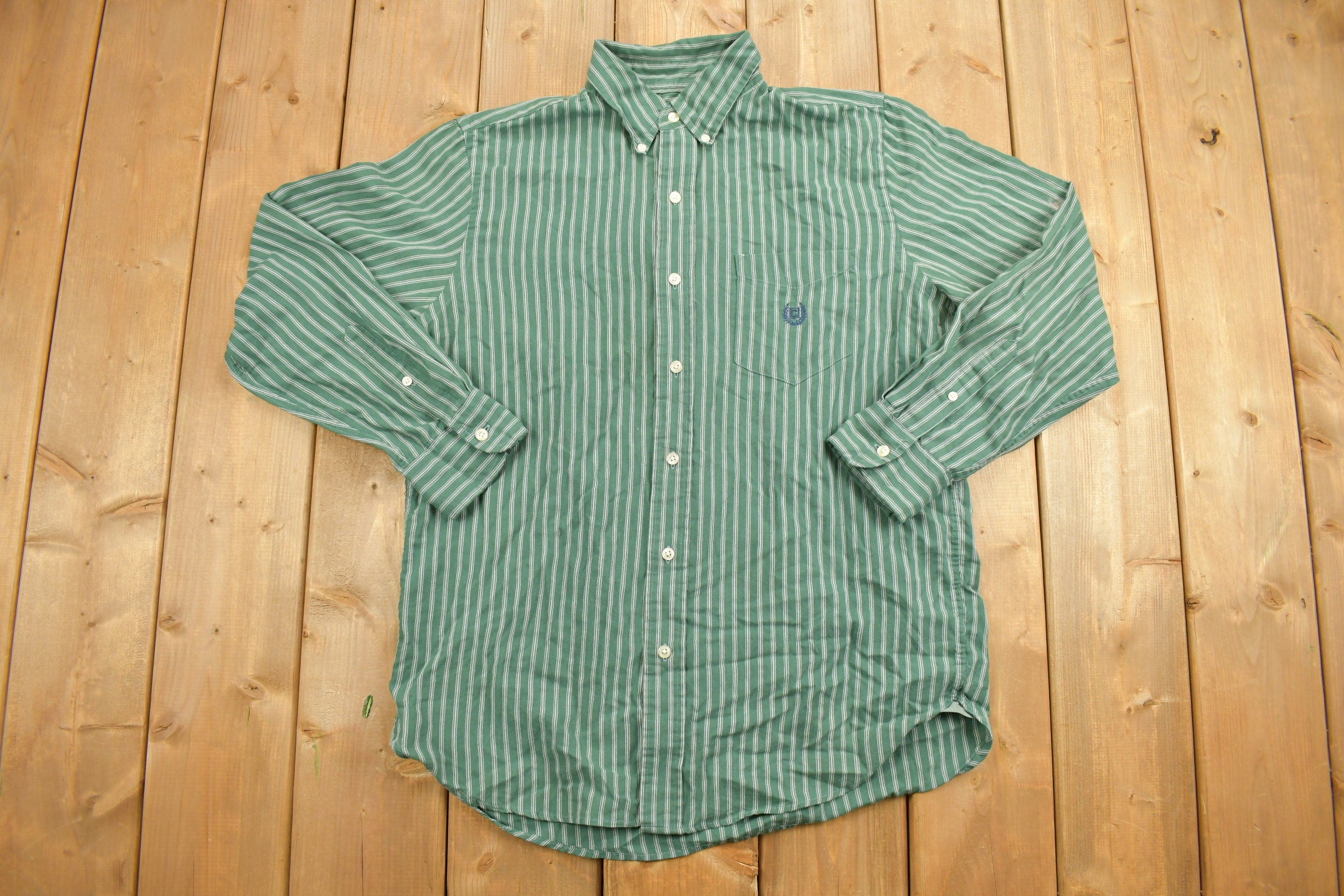 Vintage 1990s Ralph Lauren Chaps Embroidered Striped Button Up Shirt