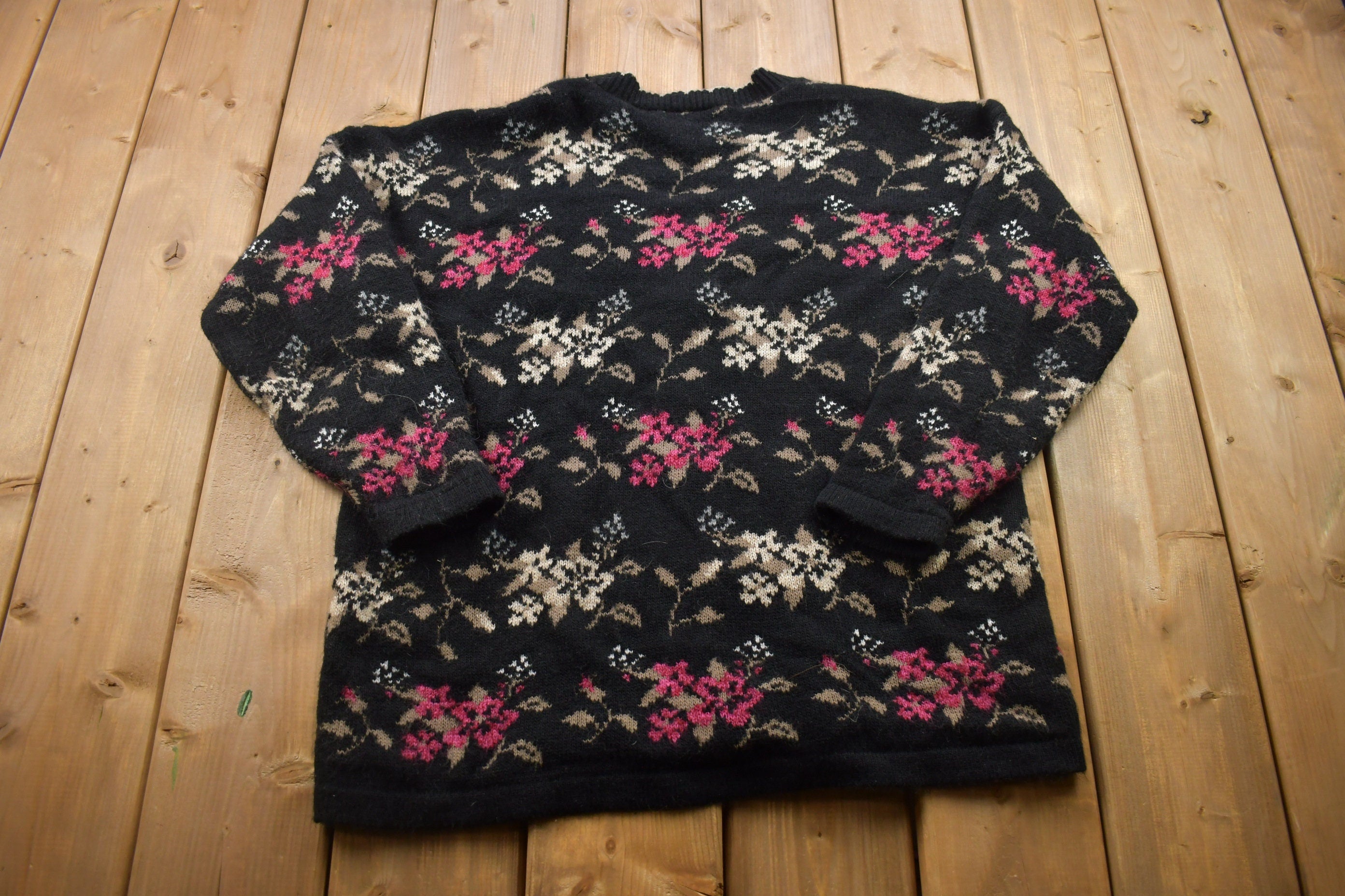 Vintage 1990s Basic Editions Floral Cardigan Sweater