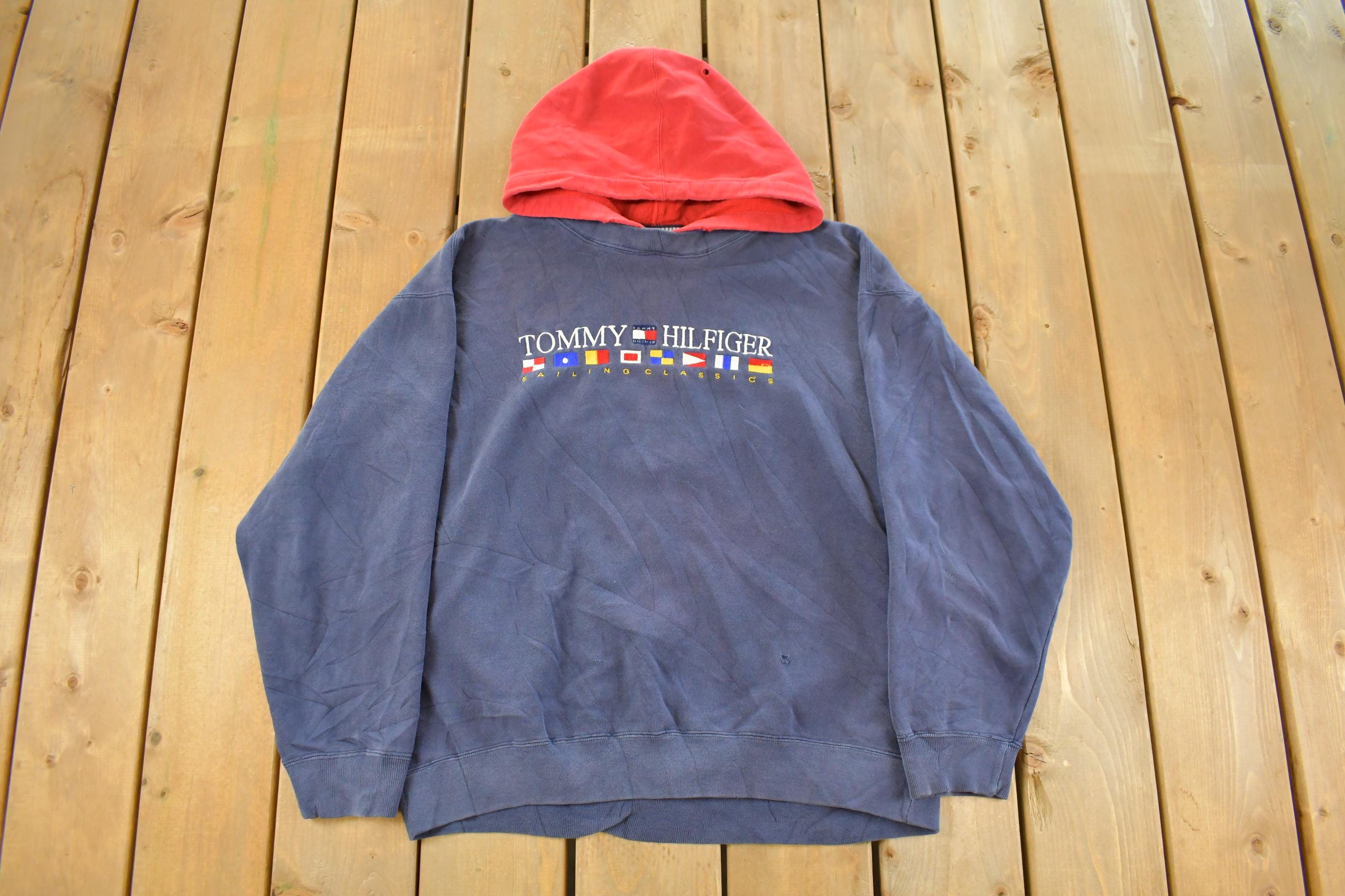 Vintage 1990s Tommy Hilfiger Sailing Hoodie Sweatshirt Men's Large  90s Crewneck  90s Tommy Hilfiger  Streetwear