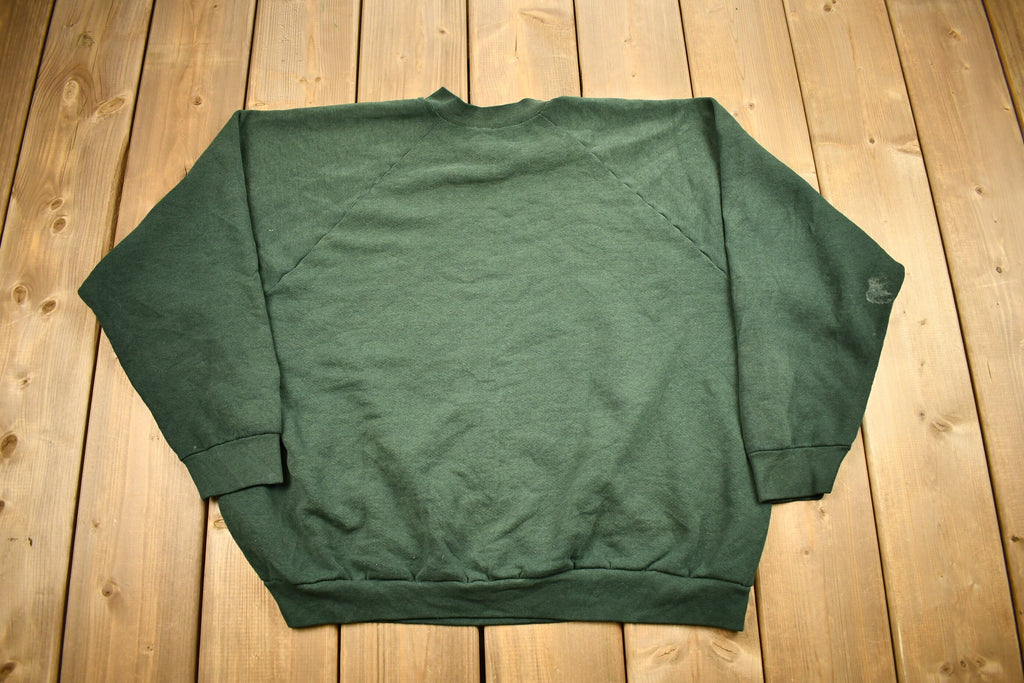 Vintage 1980s Fruit Of The Loom Blank Green Raglan Crewneck Sweatshirt