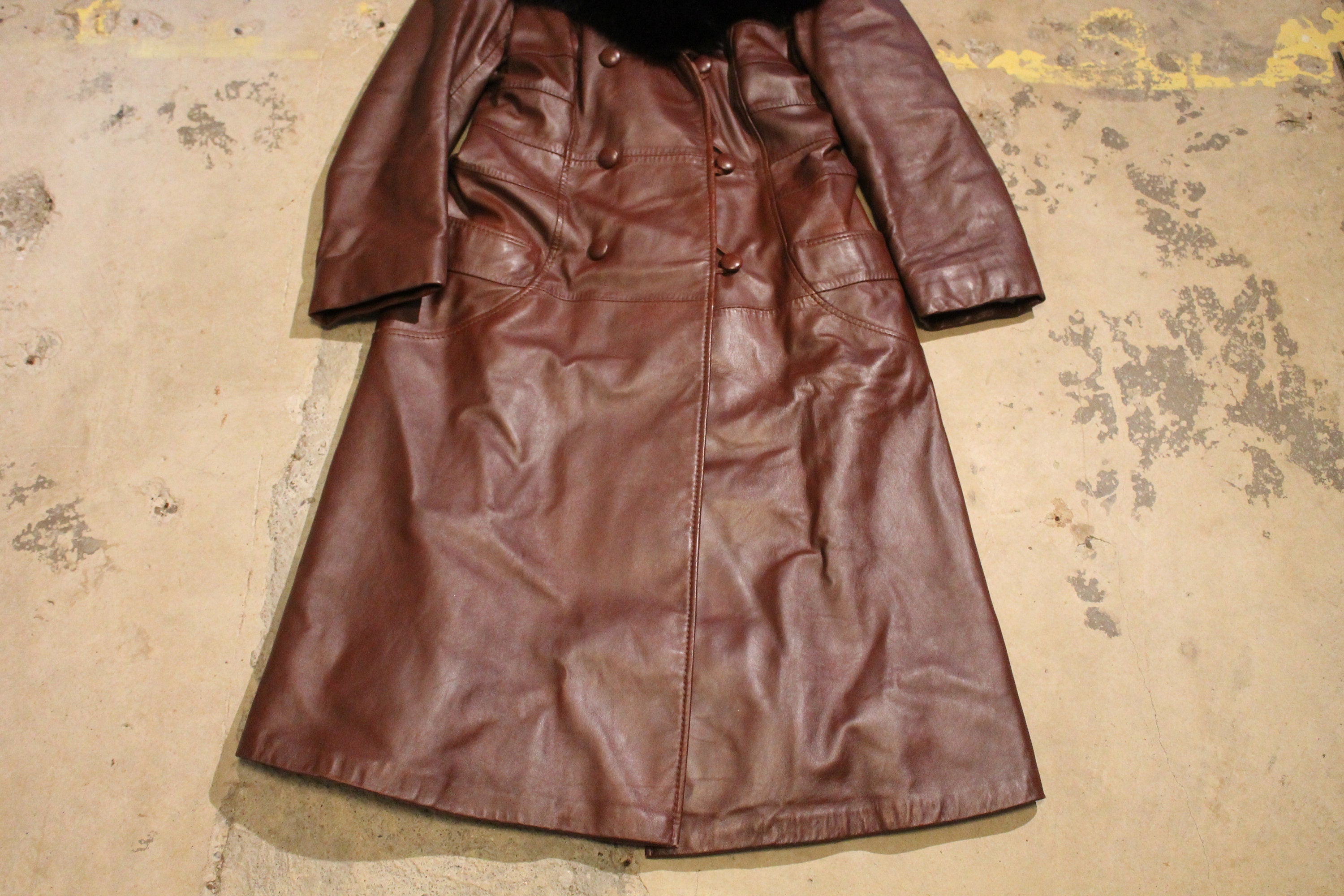 Vintage 1980s Mr Sabre Fur Collar Leather Trench Coat