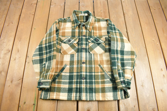 Vintage 1950s LL Bean Plaid Wool Button Up Shacket / True Vintage / Made In USA / Outdoorsman / 50s LL Bean / Hunting Shirt