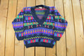 Vintage 1990s Croquet Knit V Neck Sweater Women's Medium