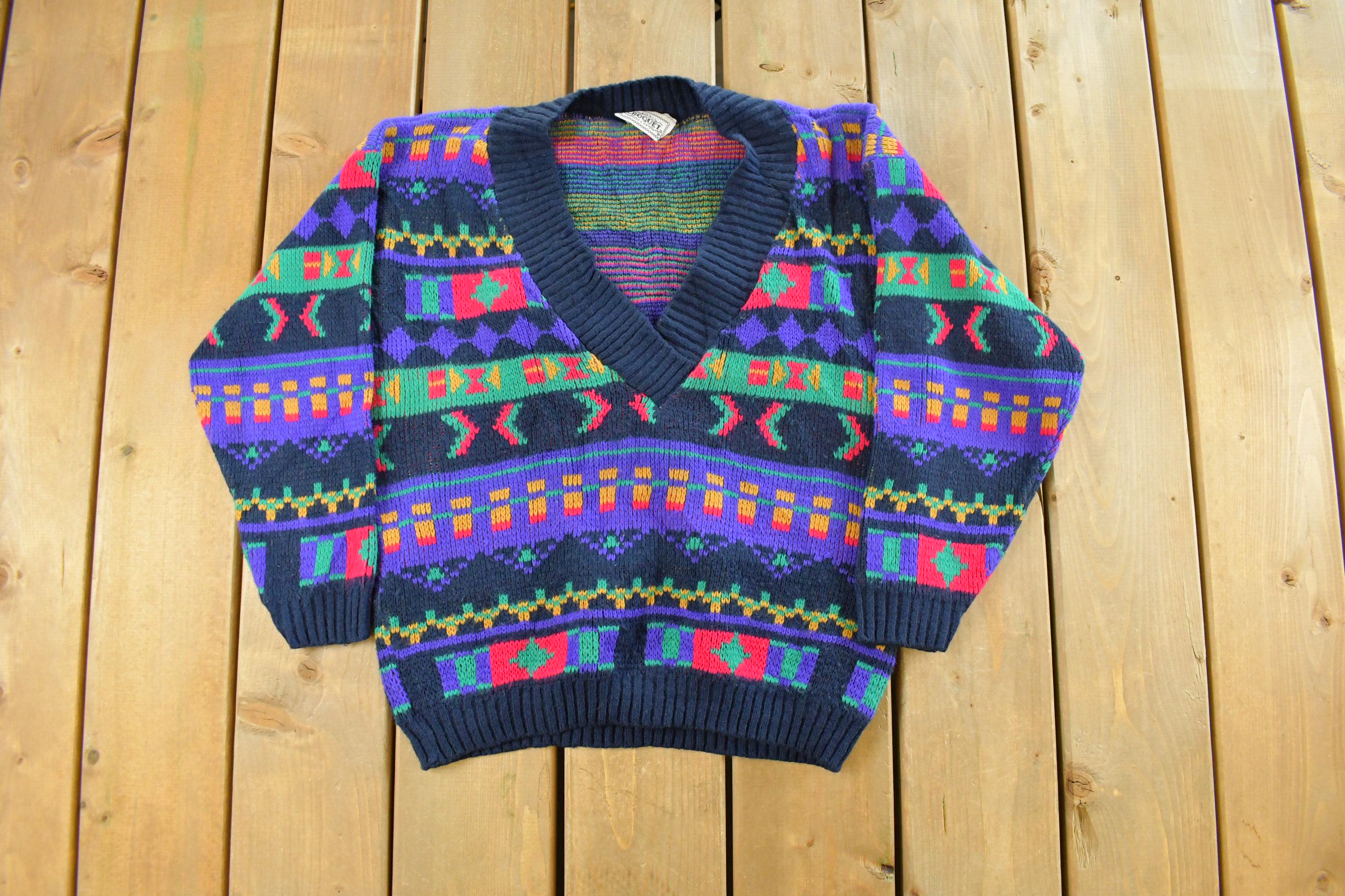 Vintage 1990s Croquet Knit V Neck Sweater Women's Medium