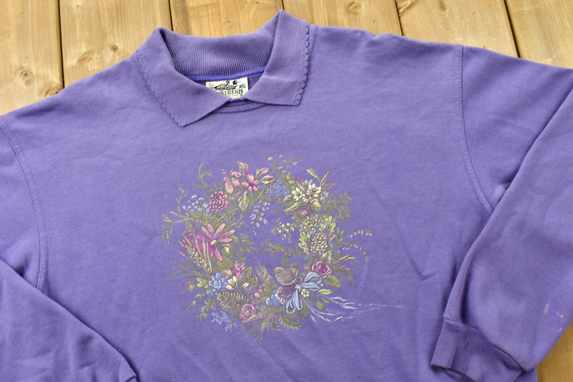 Vintage 90s Northern Reflections Collared Crewneck / Nature Print / Vintage Sweatshirt / Animal Print / Wilderness / Pullover Sweatshirt