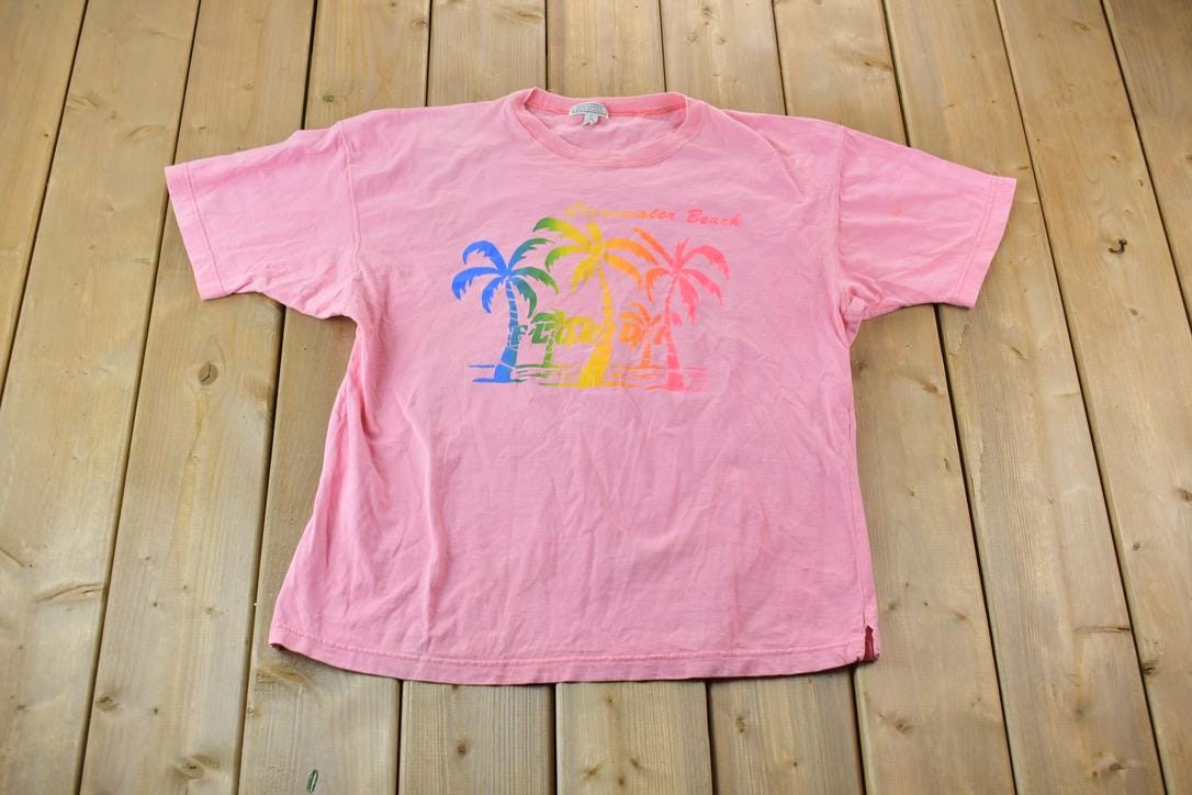 Vintage 1990s Clearwater Beach Florida Colourful Graphic T-Shirt