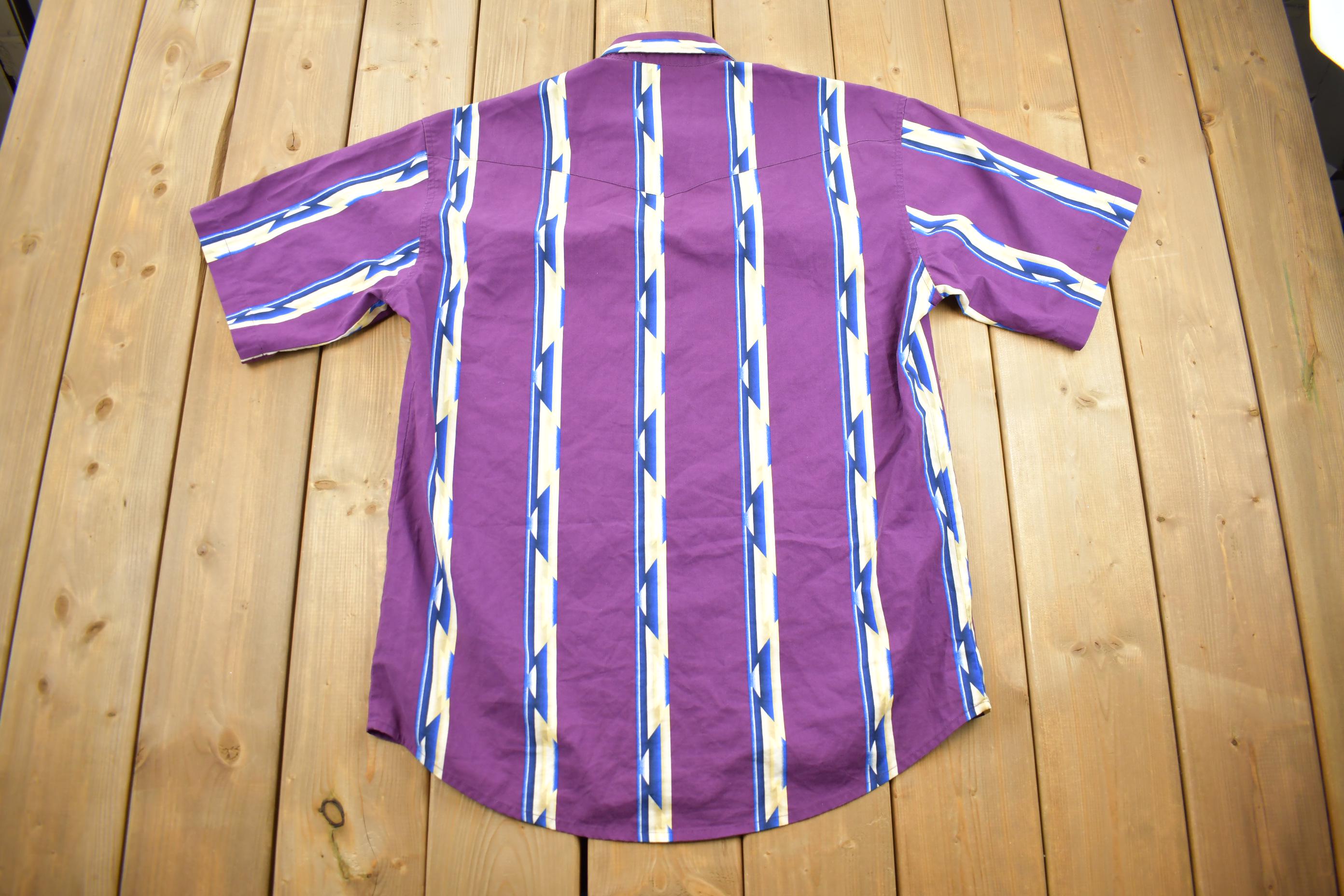 Vintage 1990s Wrangler Western Shirts Pearl Snap Short Sleeve Aztec Pattern Button Up Shirt