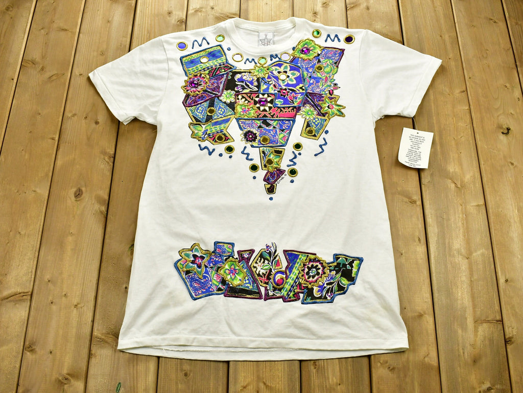 Vintage 1991 Hand Painted Abstract Patchwork T-Shirt
