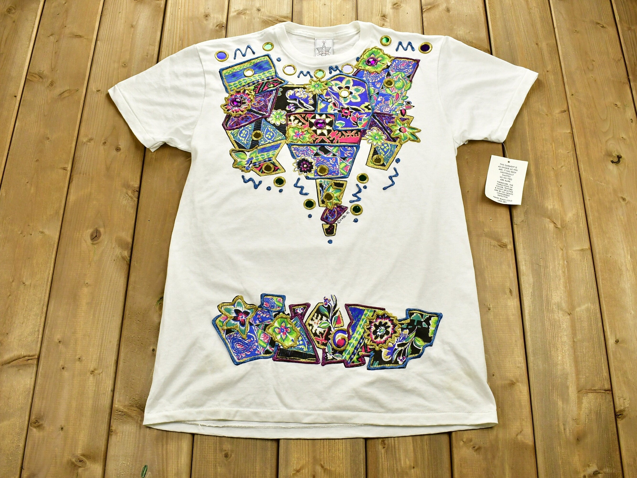Vintage 1991 Hand Painted Abstract Patchwork T-Shirt