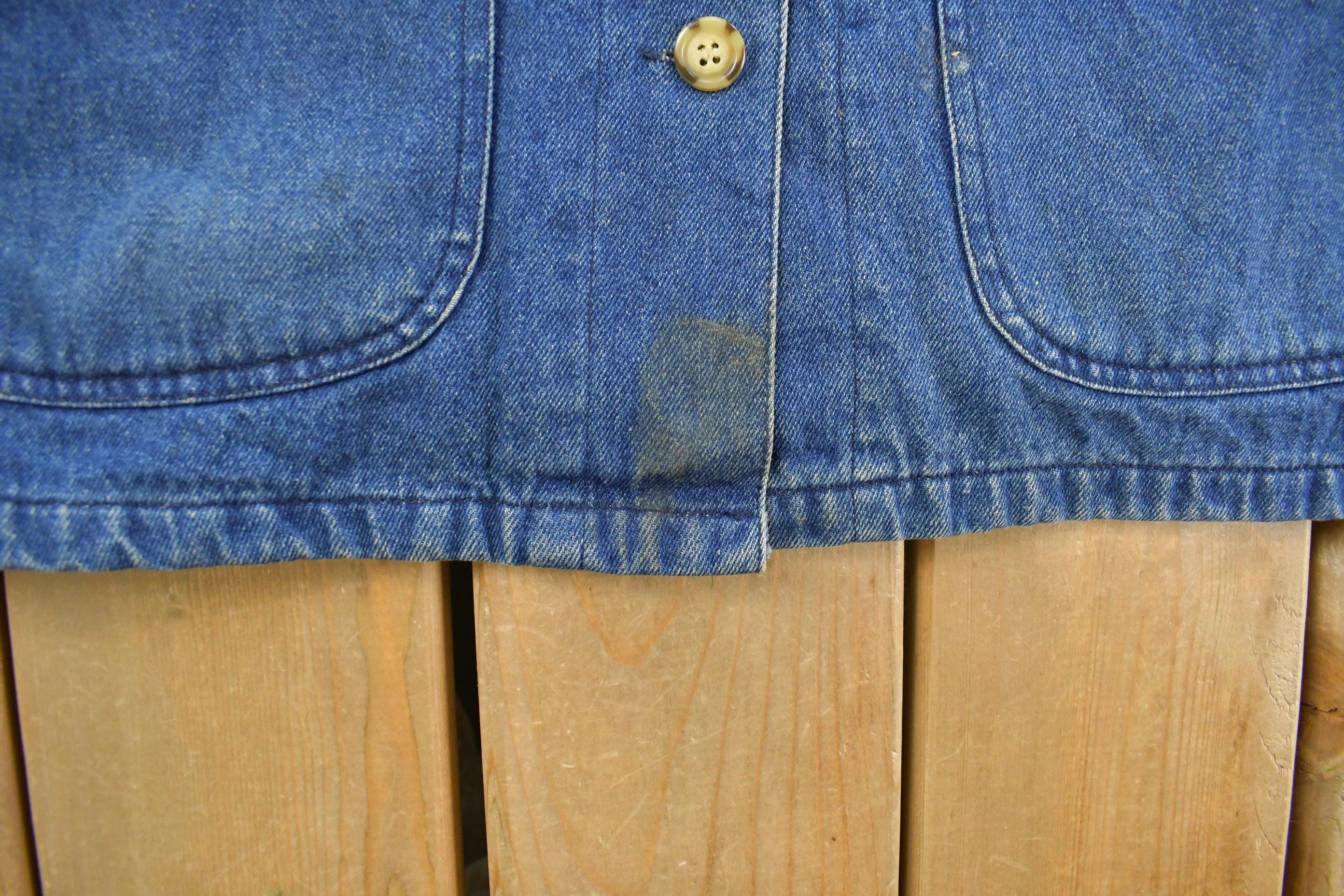 Vintage 1990s Boundary Waters Plaid Lined Denim Jean Chore Coat Women's S