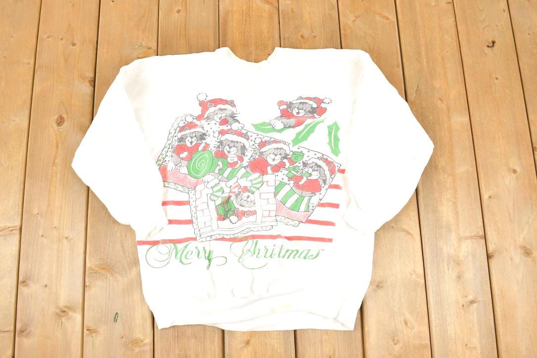 Vintage 1990s Kitty Christmas Choir Crewneck Sweatshirt Men's M