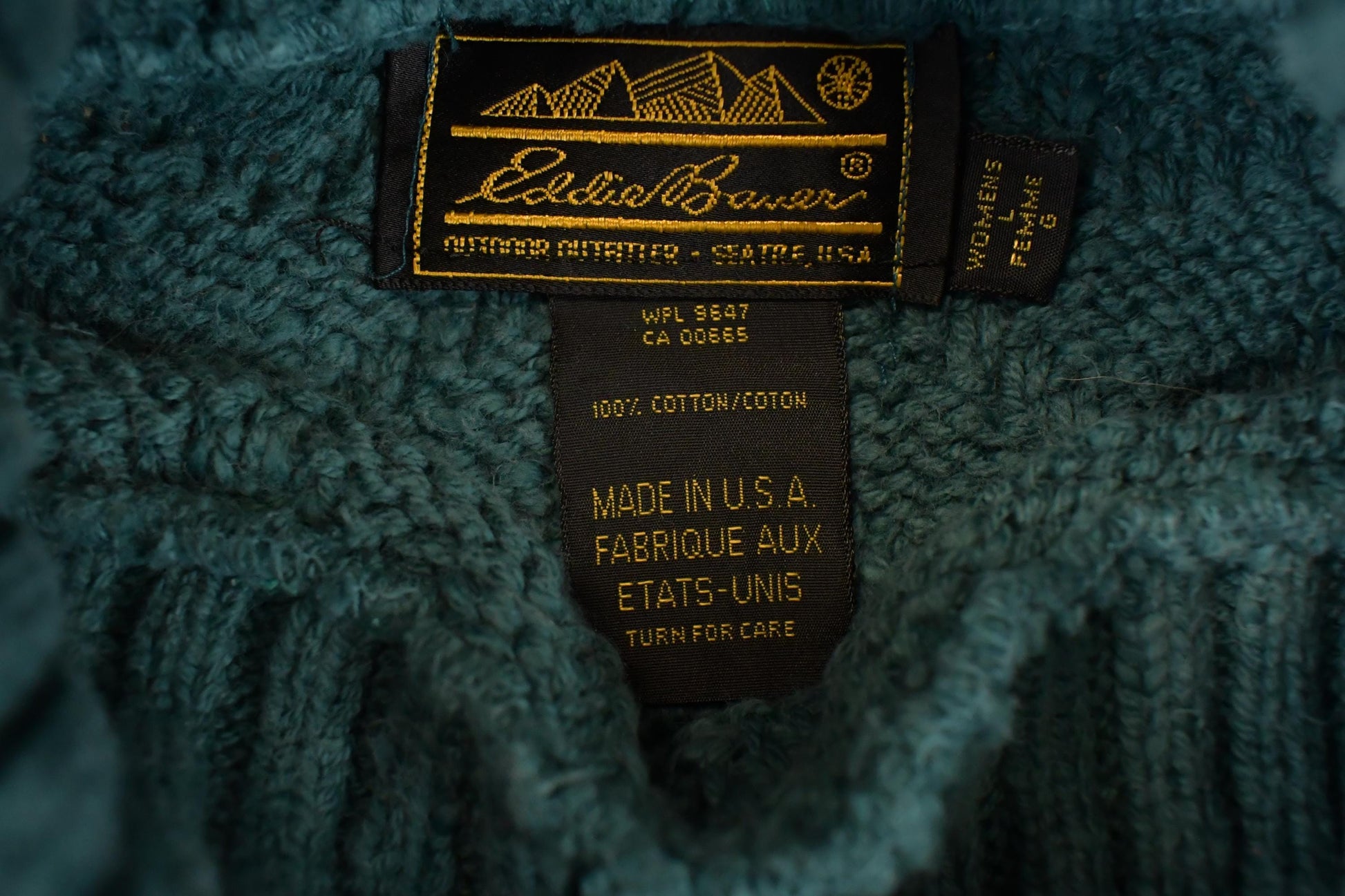 Vintage 1990s Eddie Bauer Cable Knit Turtleneck Sweater Womens L / 90s Knitted Sweatshirt / Vintage Preppy Knits