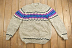 Vintage 1980s Hand Made 100% Wool Knit Heavy Knit Sweater