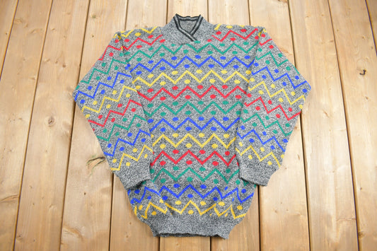 Vintage 1980s Hi Octane Knit Crewneck Sweater / Chunky Knit Sweater / 80s Crewneck / Colorful / Sweatshirt / Zig Zag Pattern / Made in USA