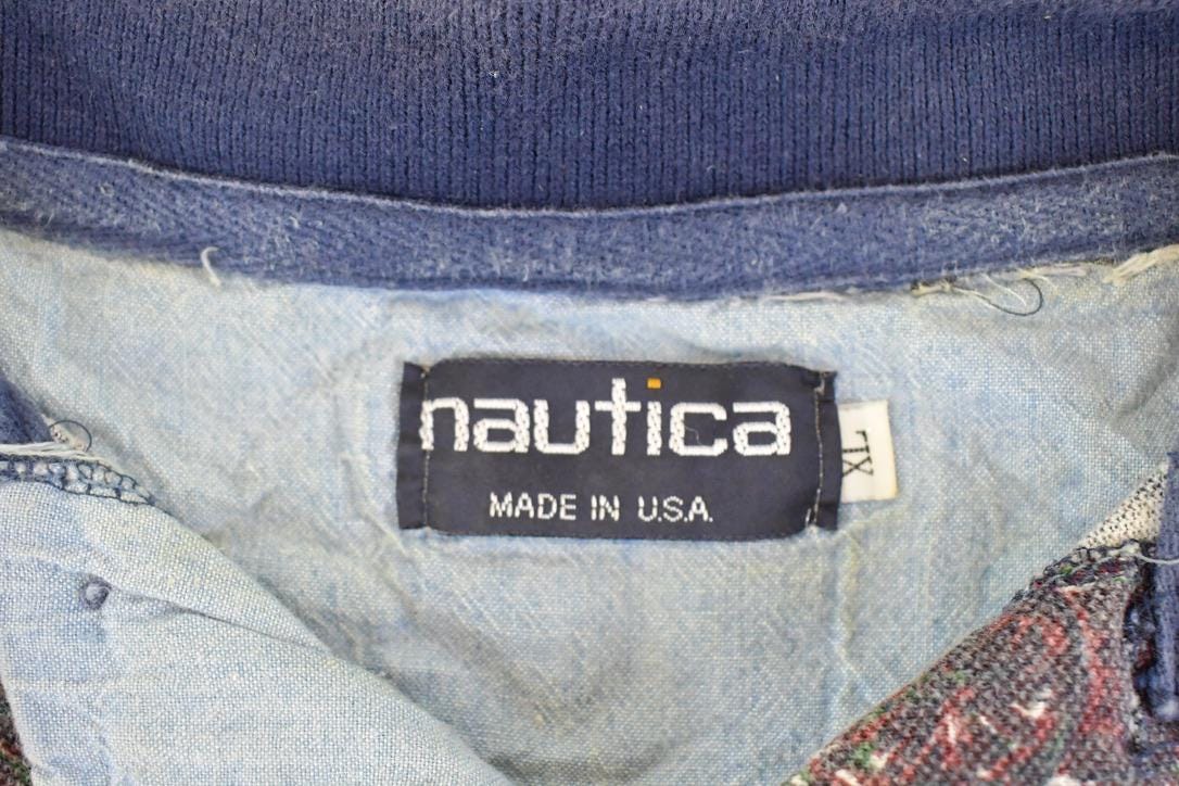 Vintage 1990s Nautica Boating Quarter Button Shirt Men's M / Preppy Button Up / 90's Dress Shirt