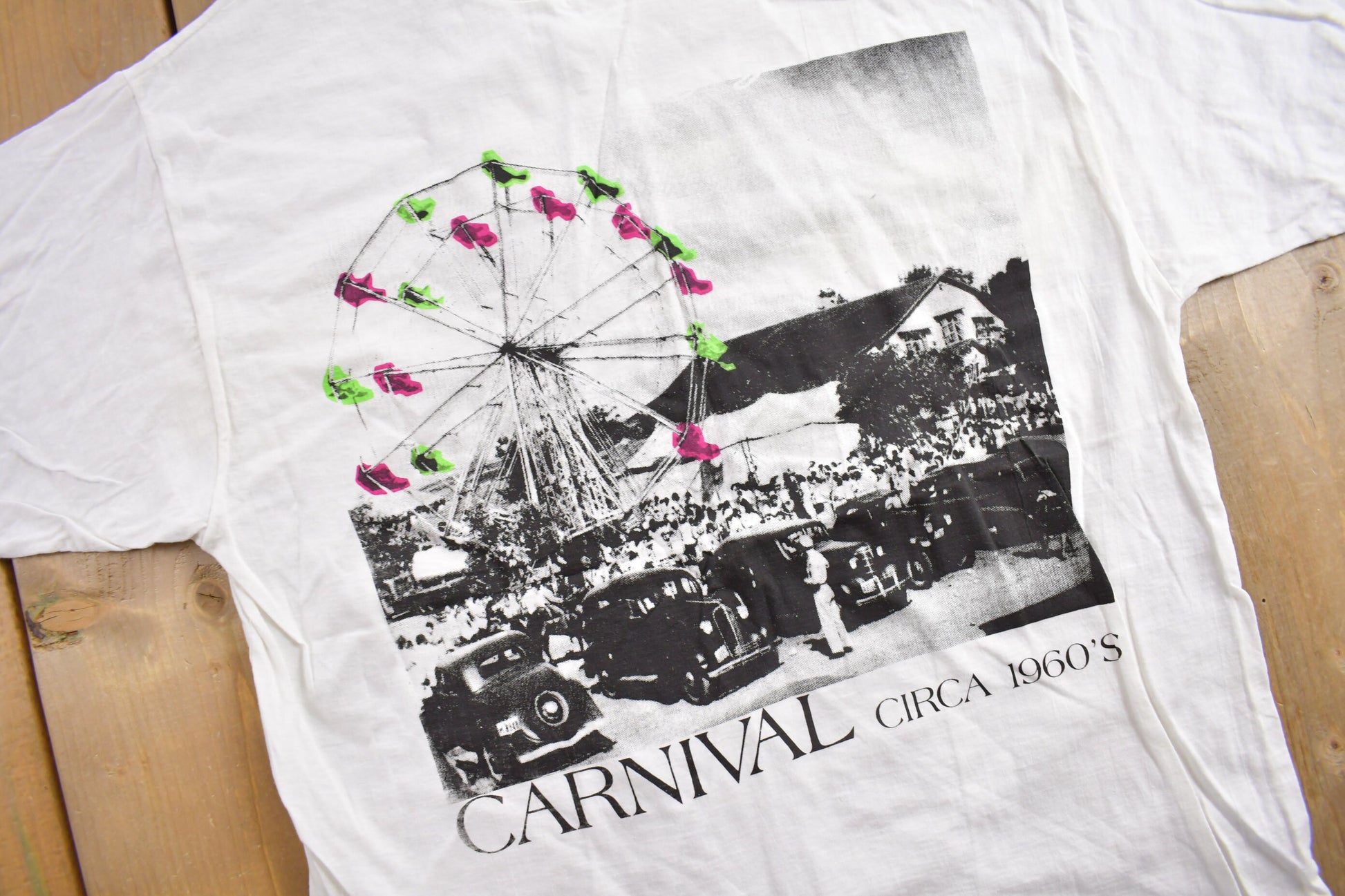 Vintage 1990s Carnival Circa 1960s Theme Graphic T-Shirt / Deadstock / Vintage Art Tee / Single Stitch / Made In Australia / Carnival