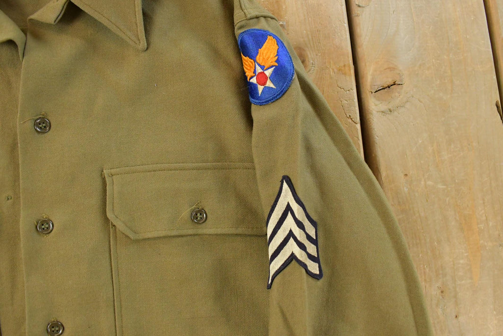 Vintage 1940s WW2 Military Air Force Wool Button Up Infantry Field Shirt Men's S /