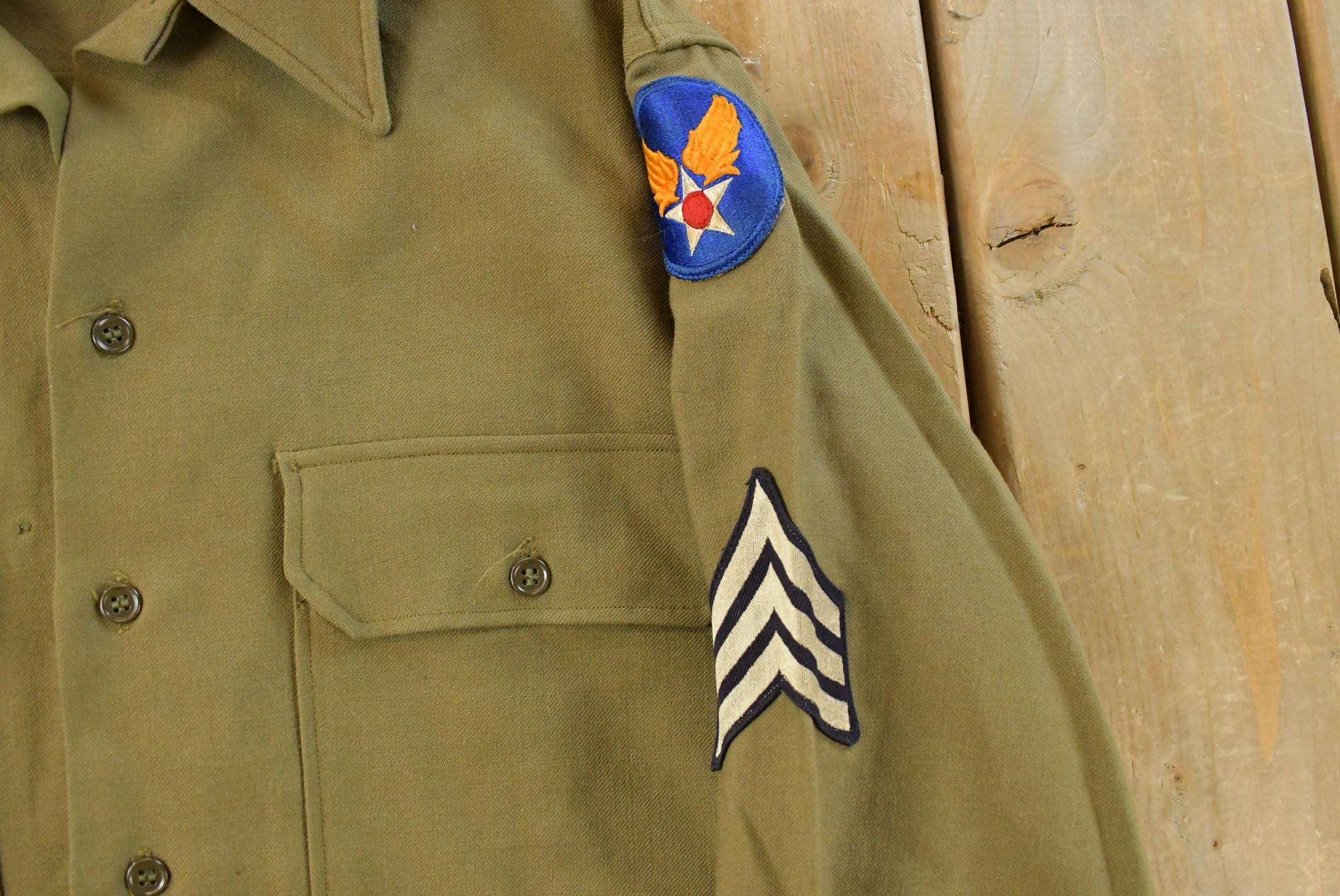 Vintage 1940s WW2 Military Air Force Wool Button Up Infantry Field Shirt Men's S /