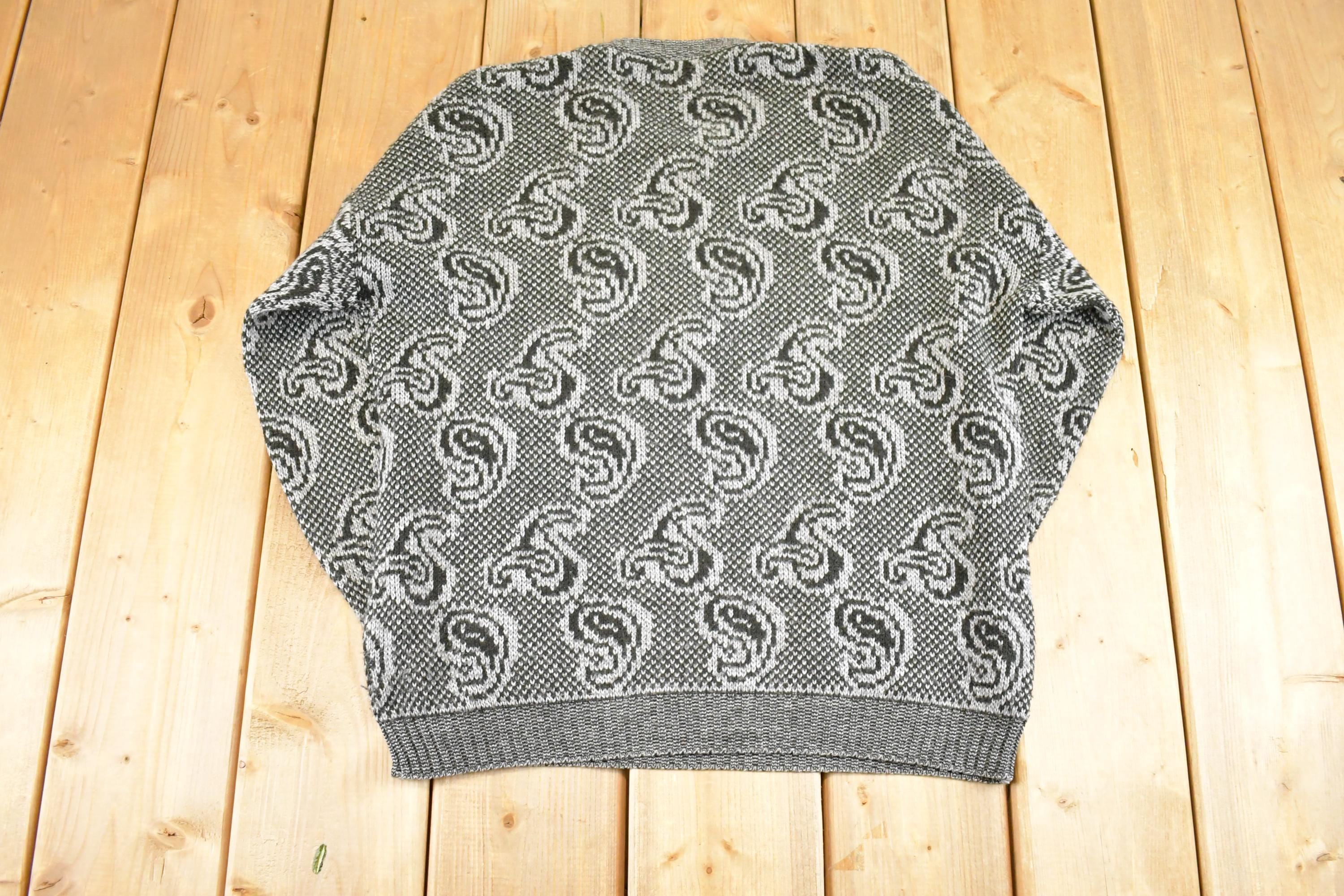 Vintage 1990s Paisley AOP Knit Crewneck Sweater Womens M / 90's Abstract Pattern 3D Knitted Sweatshirt