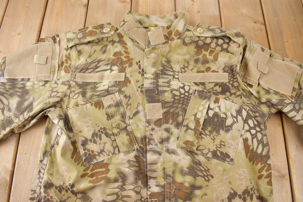 Vintage Y2K Hex Camouflage Military Button Up Jacket Size Large