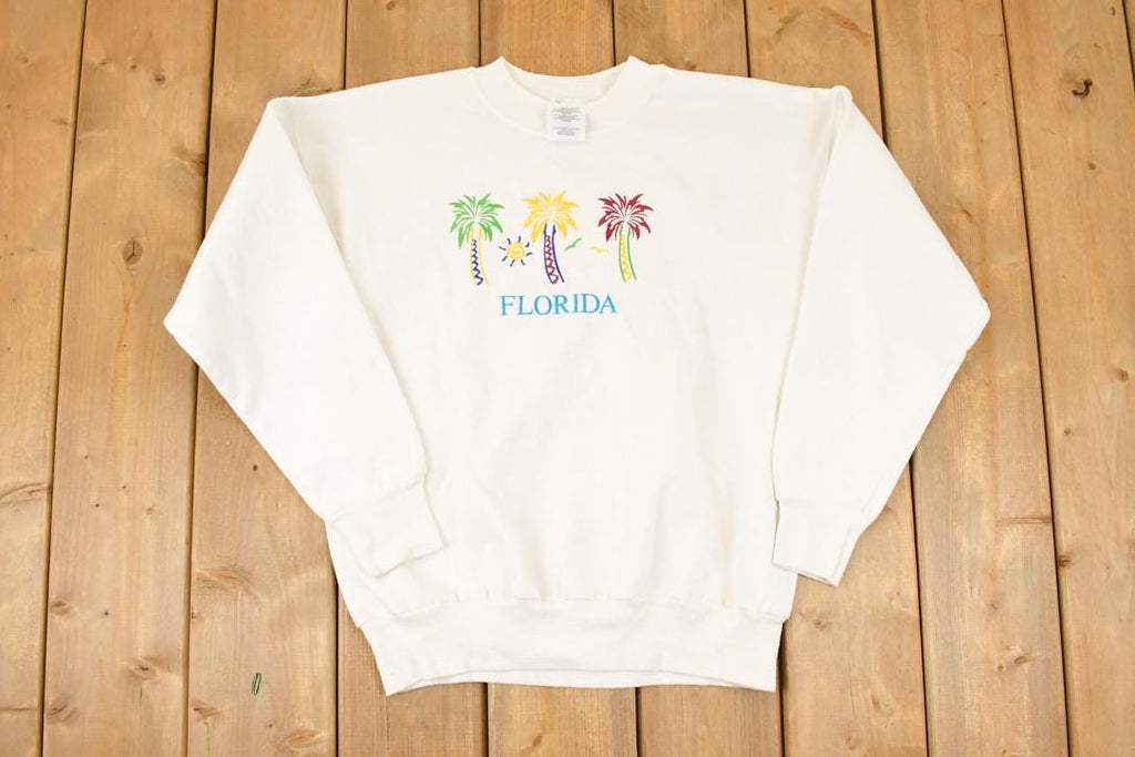 Vintage 1990s Florida Embroidered Palms Crewneck Sweatshirt Men's L
