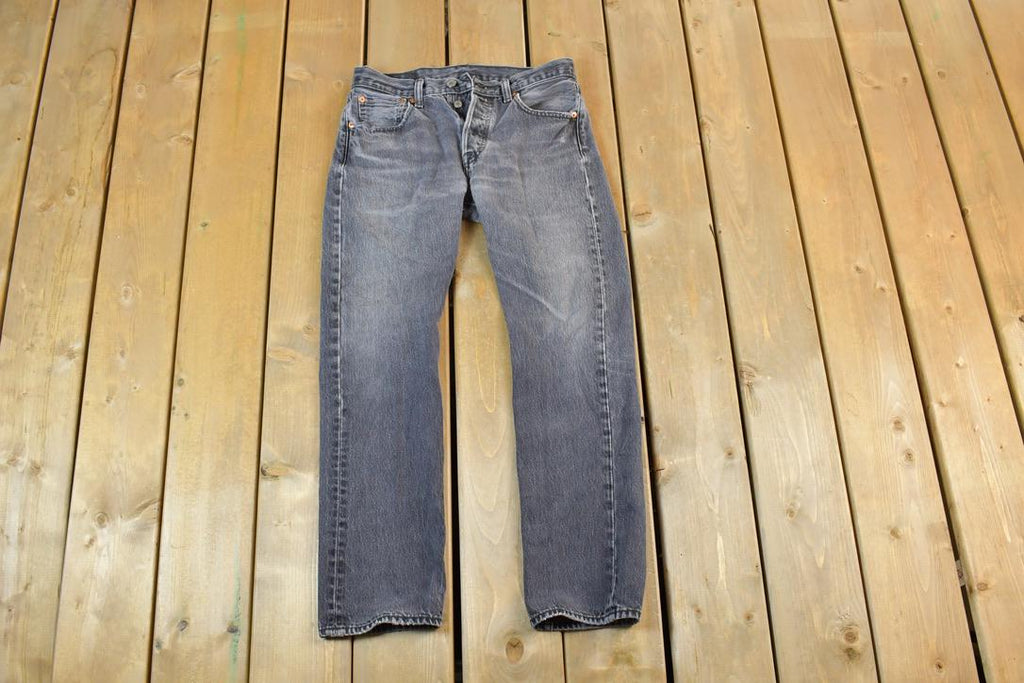 Vintage 1990s Levi Strauss 501 Red Tab Light Wash Black Denim Jeans Size 30 x 30