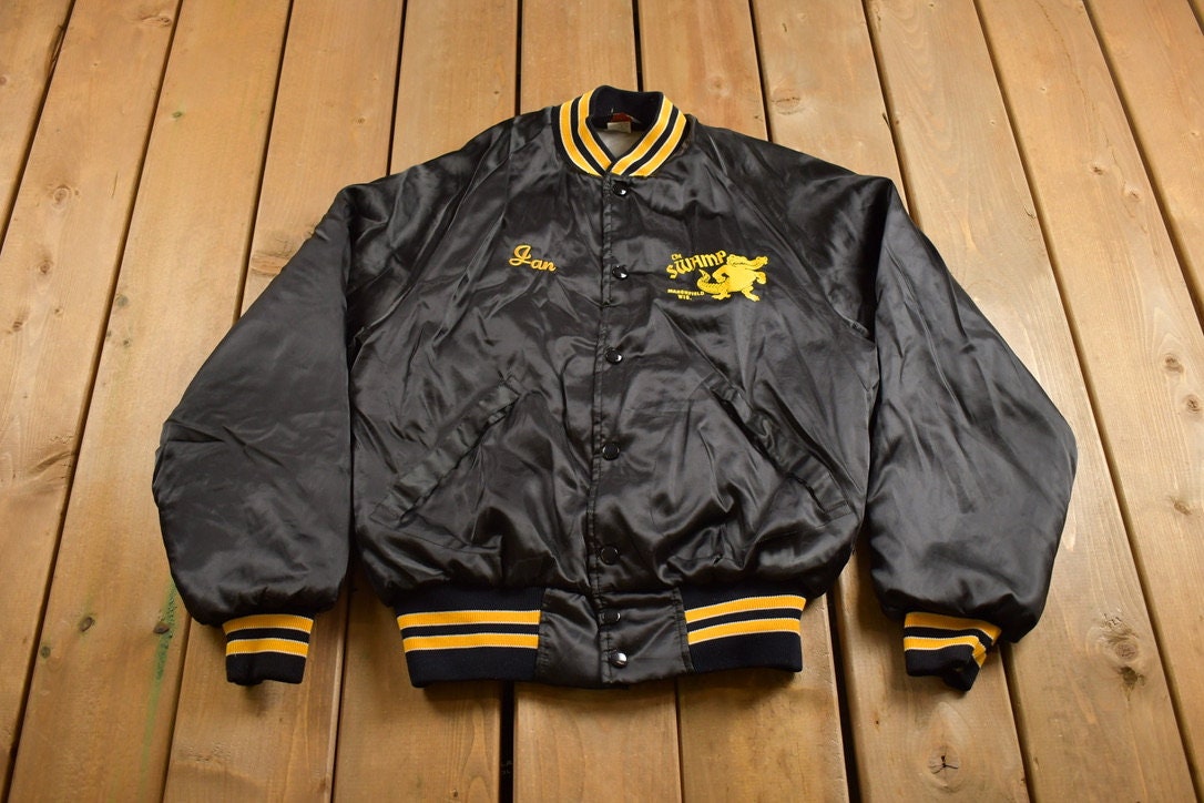 Vintage 1980s Pla-Jac by Dunbrooke Marshfield Wisconsin Swamp Satin Bomber Jacket