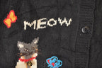 Vintage 1990s The Quacker Factory AOP Embroidered Cat Knit Cardigan Sweater Women's XL  90s Knitted Sweatshirt  Vintage Preppy Knits