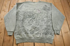 Vintage 1990s Embroidered Wolf All Over Print Crewneck Sweatshirt