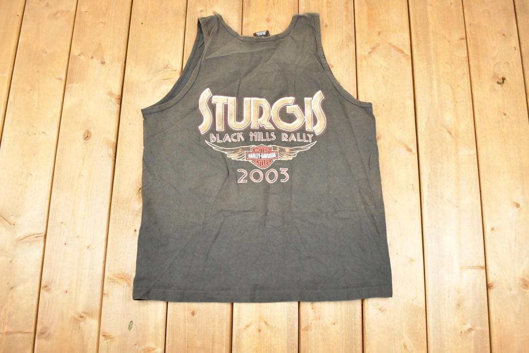 Vintage 2003 Harley Davidson Motorcycles Sturgis Black Hills Rally Biker Tank Top Men's L