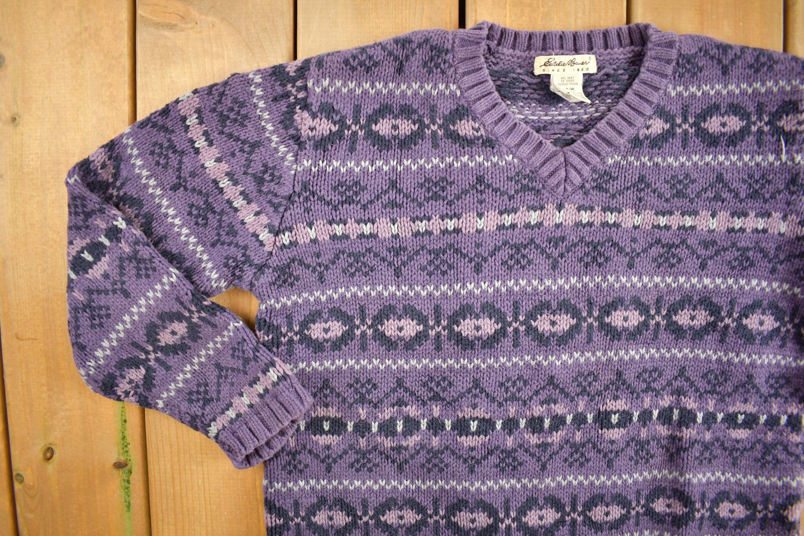 Vintage 1990s Eddie Bauer Geometric Knitted Crewneck Sweater  Vintage 90s Crewneck All Over Pattern  Outdoorsman  Fall Wear
