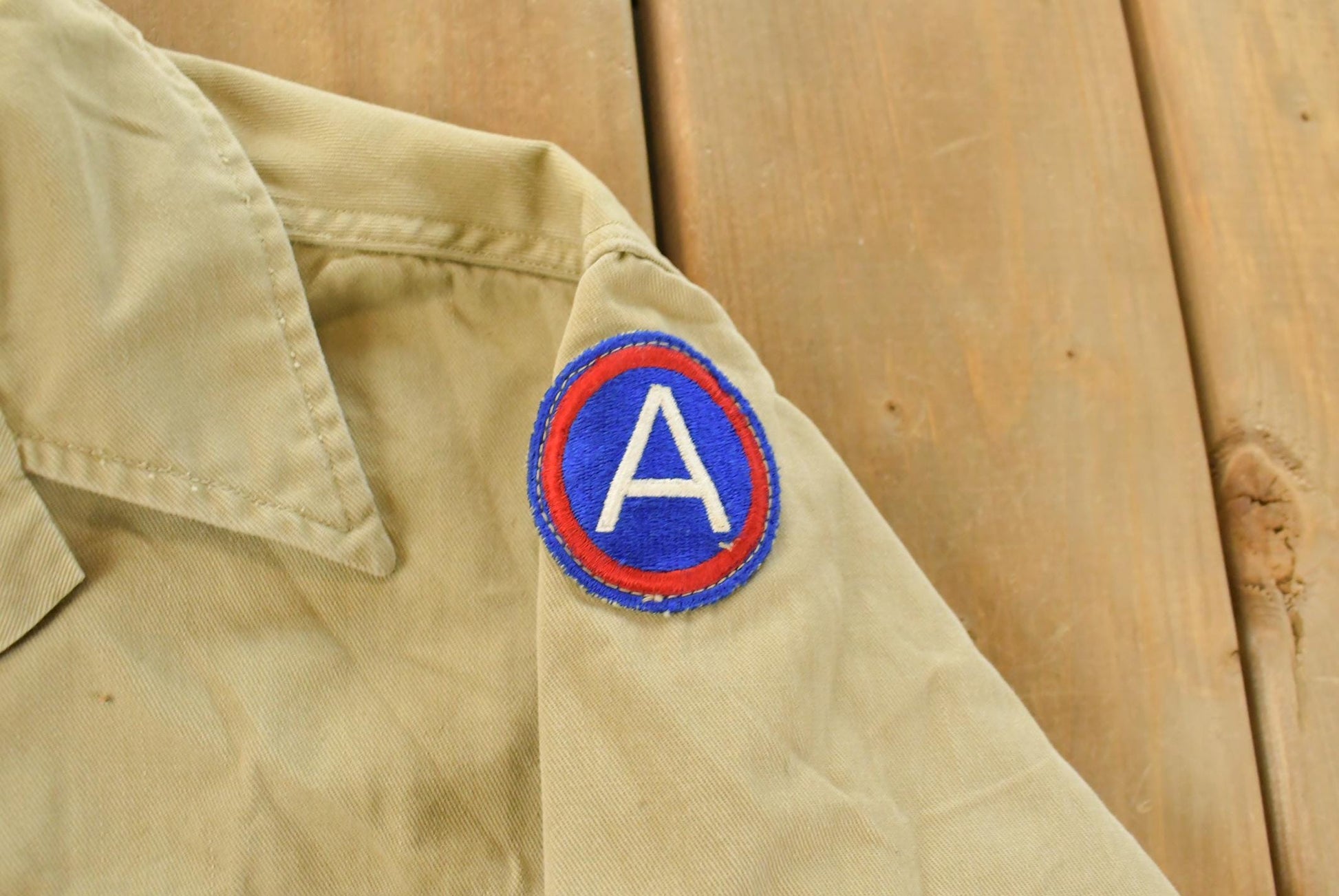 Vintage 1940s WW2 Tank Destroyer Unit Button Up Officer Shirt Men's Medium