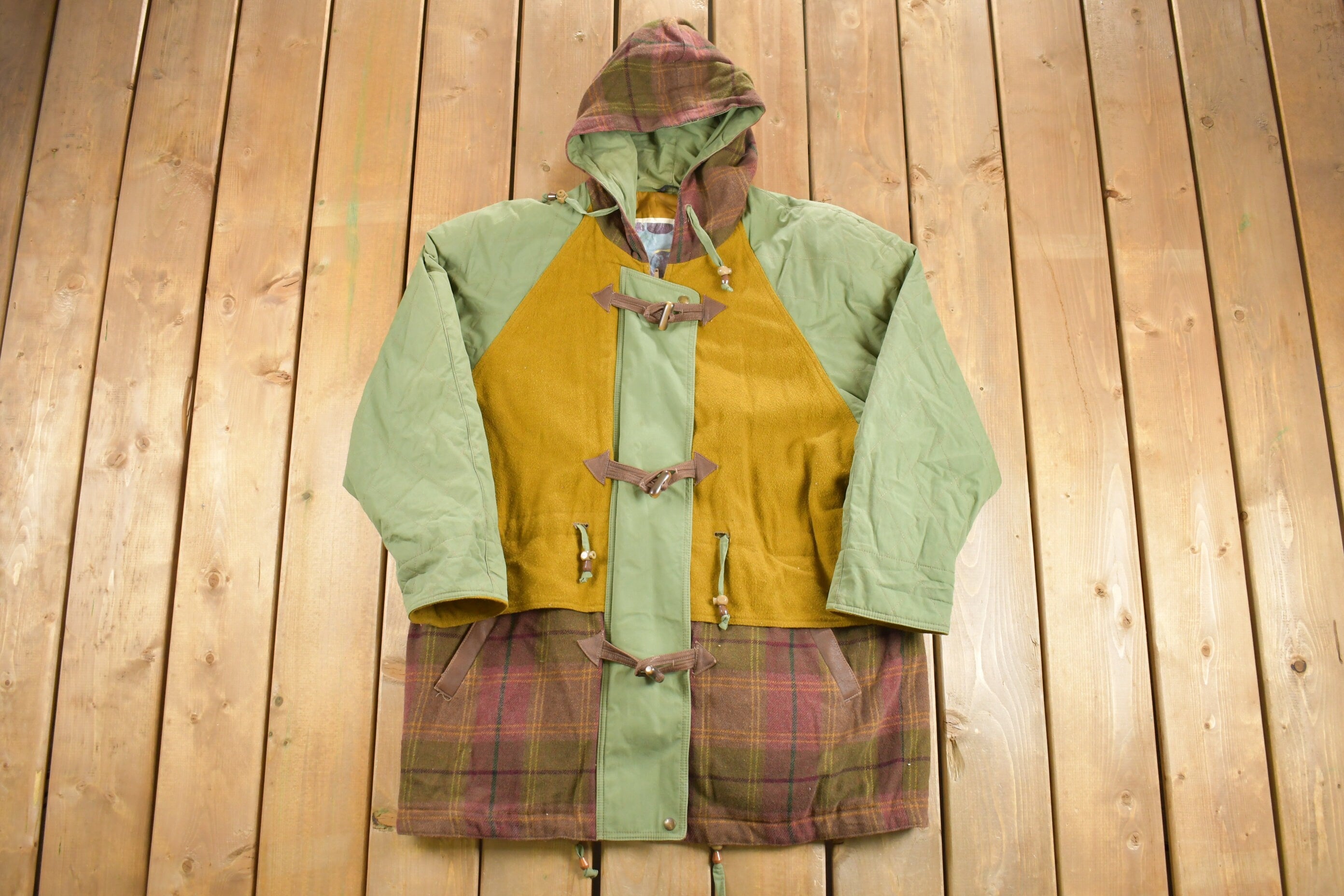 Vintage 1990s Utex Hooded Field Jacket Plaid Wool