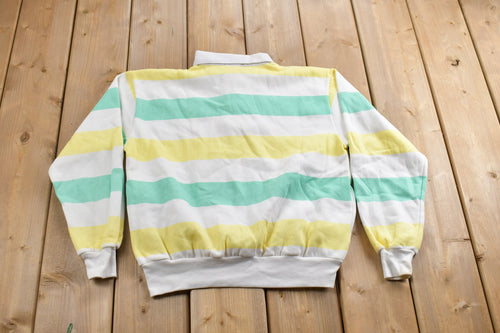 Vintage 1990s MTA Pro Collared Striped Sweatshirt / 90s Sweater / Pastel Sweater / Essential / 90s Collared Sweatshirt / Sportswear