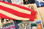 Vintage 1989 Eagles Eye 100% Wool Unique Textured American Flag and Granny Square Patchwork Knit Cardigan Sweater