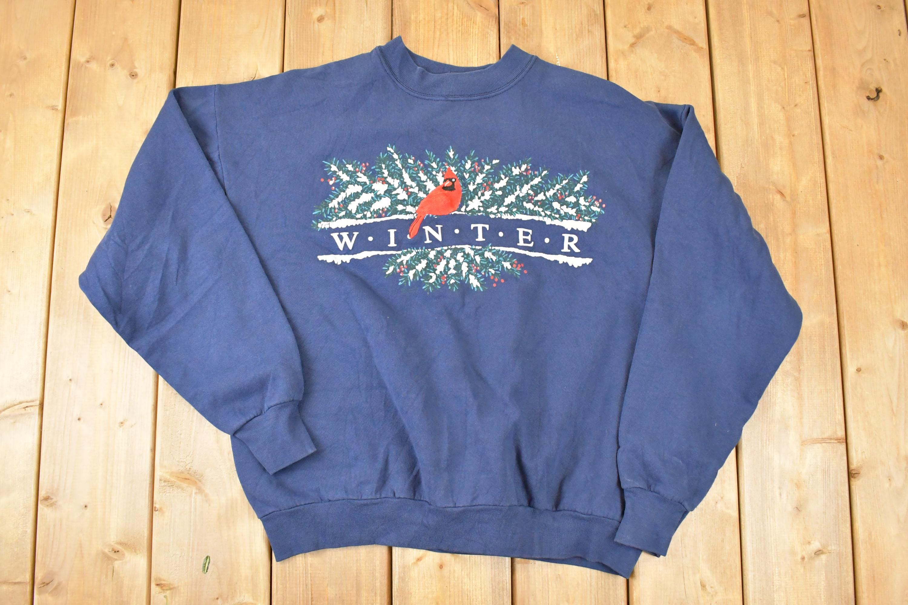 Vintage 1990s Winter Cardinal Embroidered Crewneck Sweatshirt Mens L