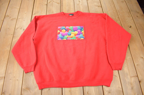 Vintage 1990s Linda Tilson Cute Animals Bow Wow Crewneck Sweater Made In USA