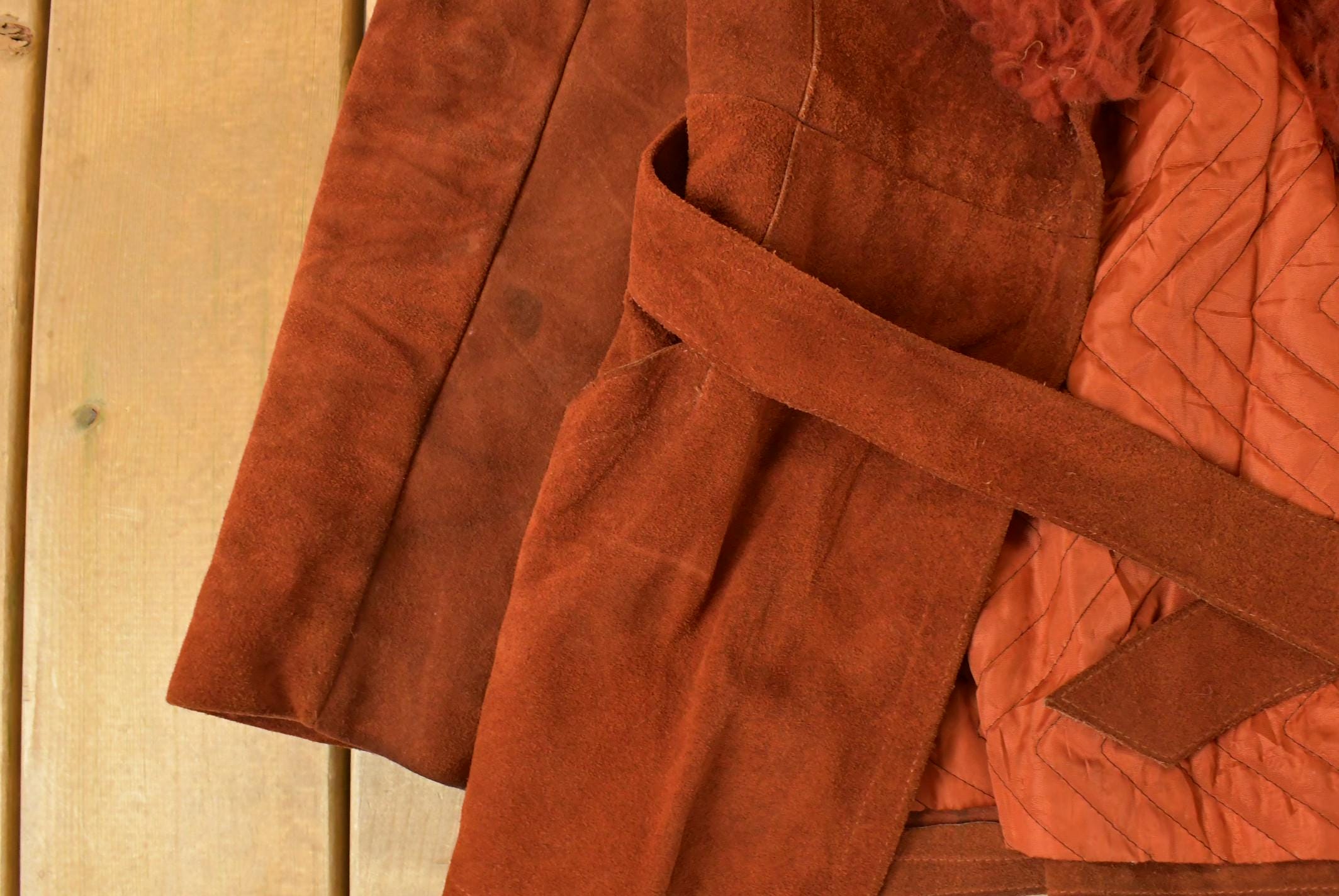 Vintage 1970s Suede Leather Faux Fur Penny Lane Style Coat Women's Small