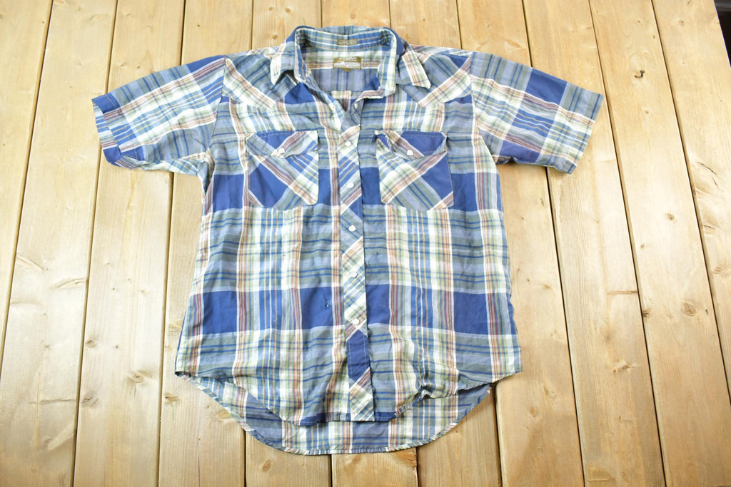 Vintage 1980s Outlaw Western Wear Plaid Button Up Shirt Men's L