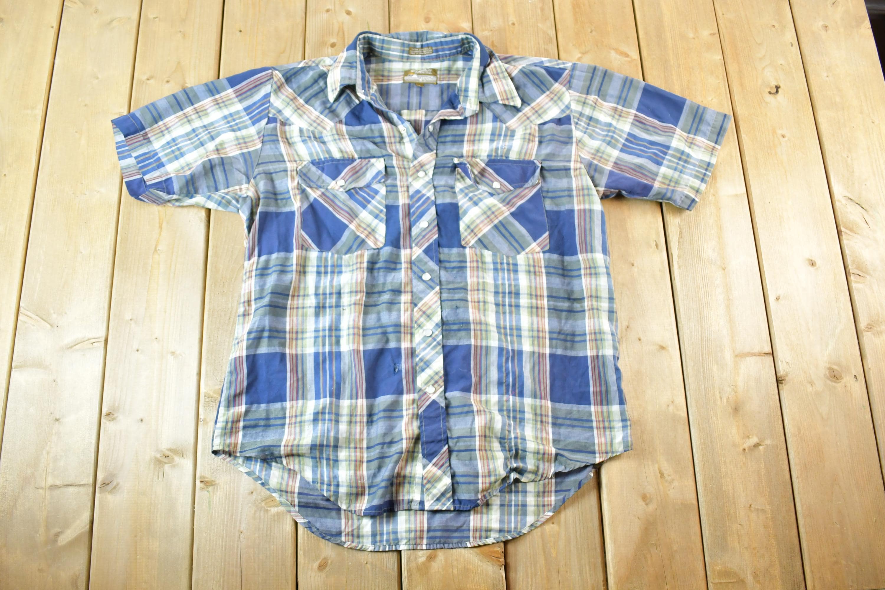 Vintage 1980s Outlaw Western Wear Plaid Button Up Shirt Men's L
