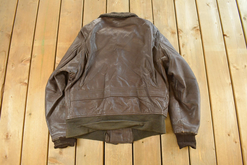 Vintage 1980s Leather Bomber Flight Jacket Men's Large