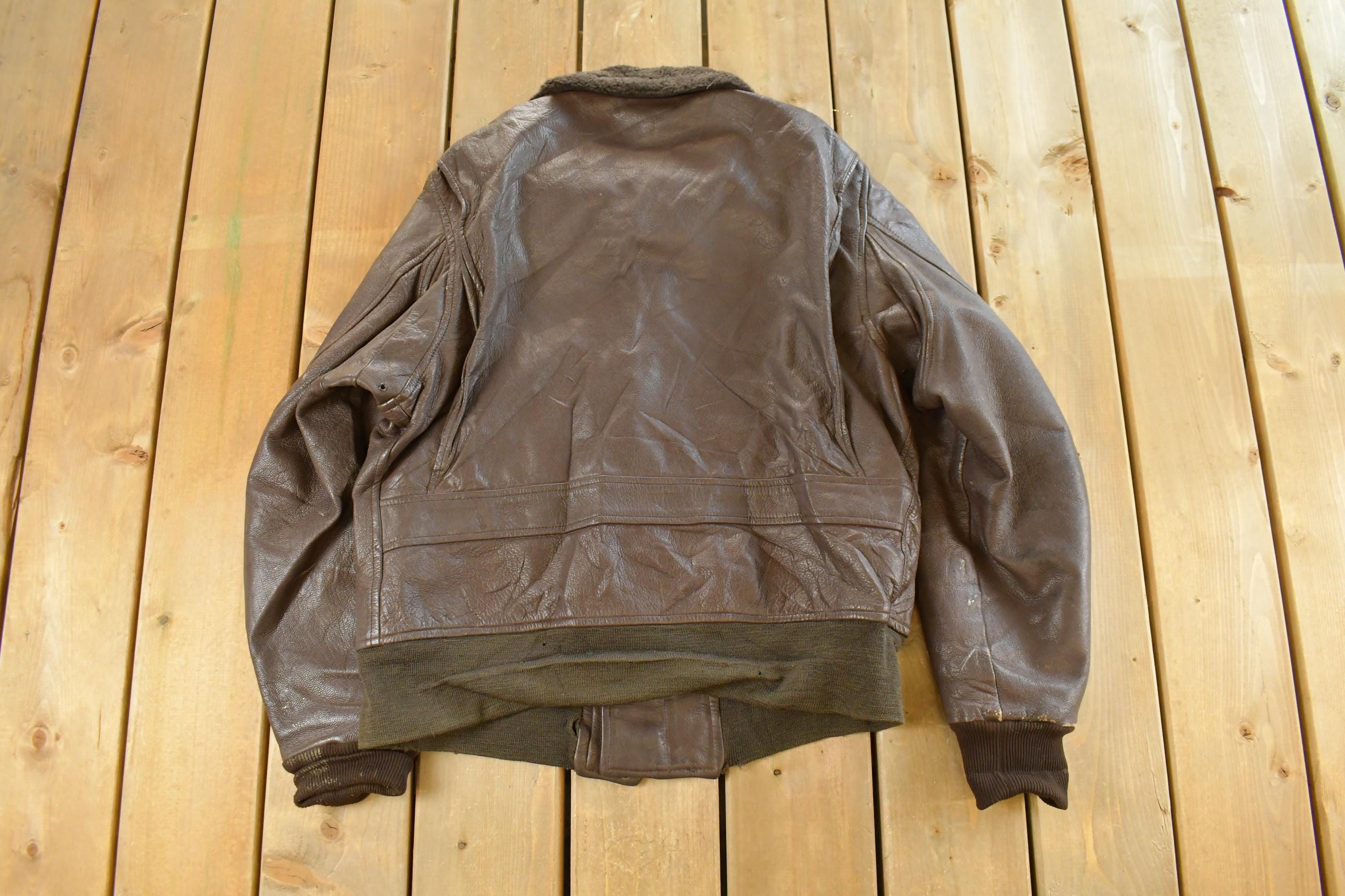 Vintage 1980s Leather Bomber Flight Jacket Men's Large