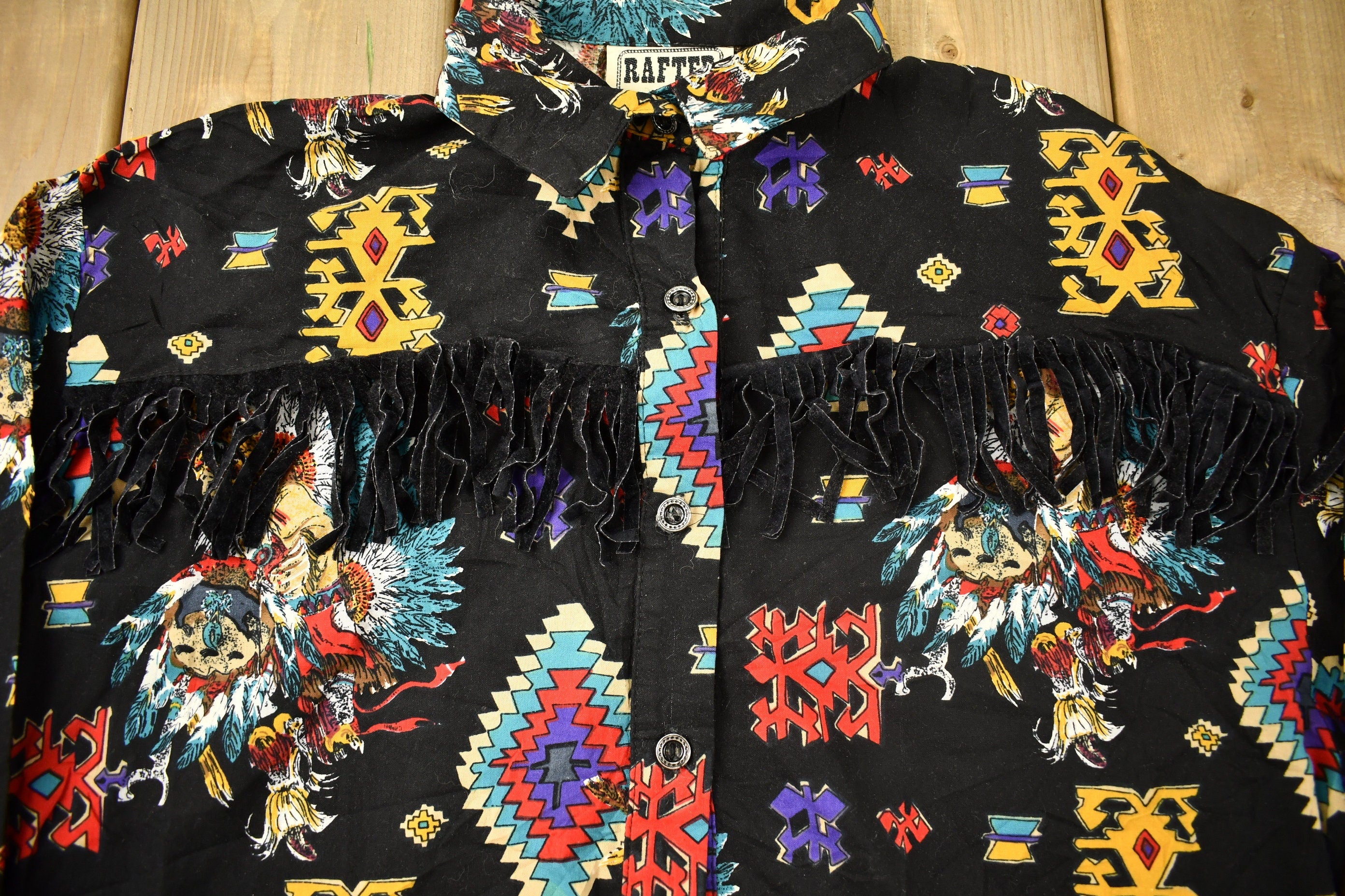 Vintage 1990s Rafter Native American All Over Print Western Style Button Up Shirt