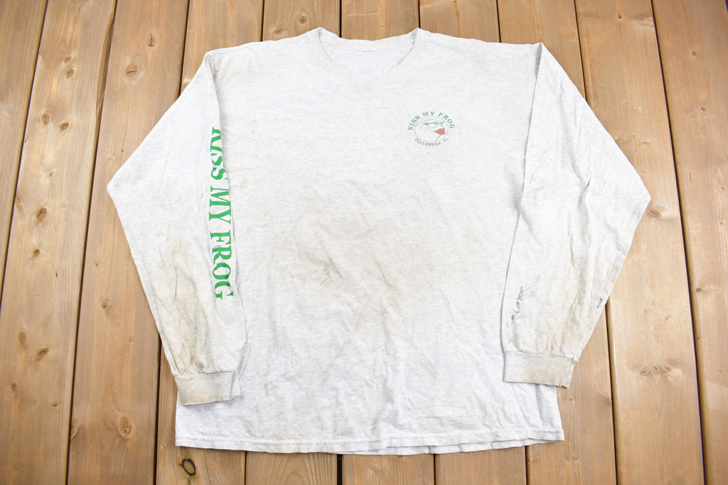 Vintage 1990s Fellsmere Florida Kiss My Frog Long Sleeve T Shirt / 90s Crewneck / Souvenir Sweater / Streetwear / Travel And Vacation