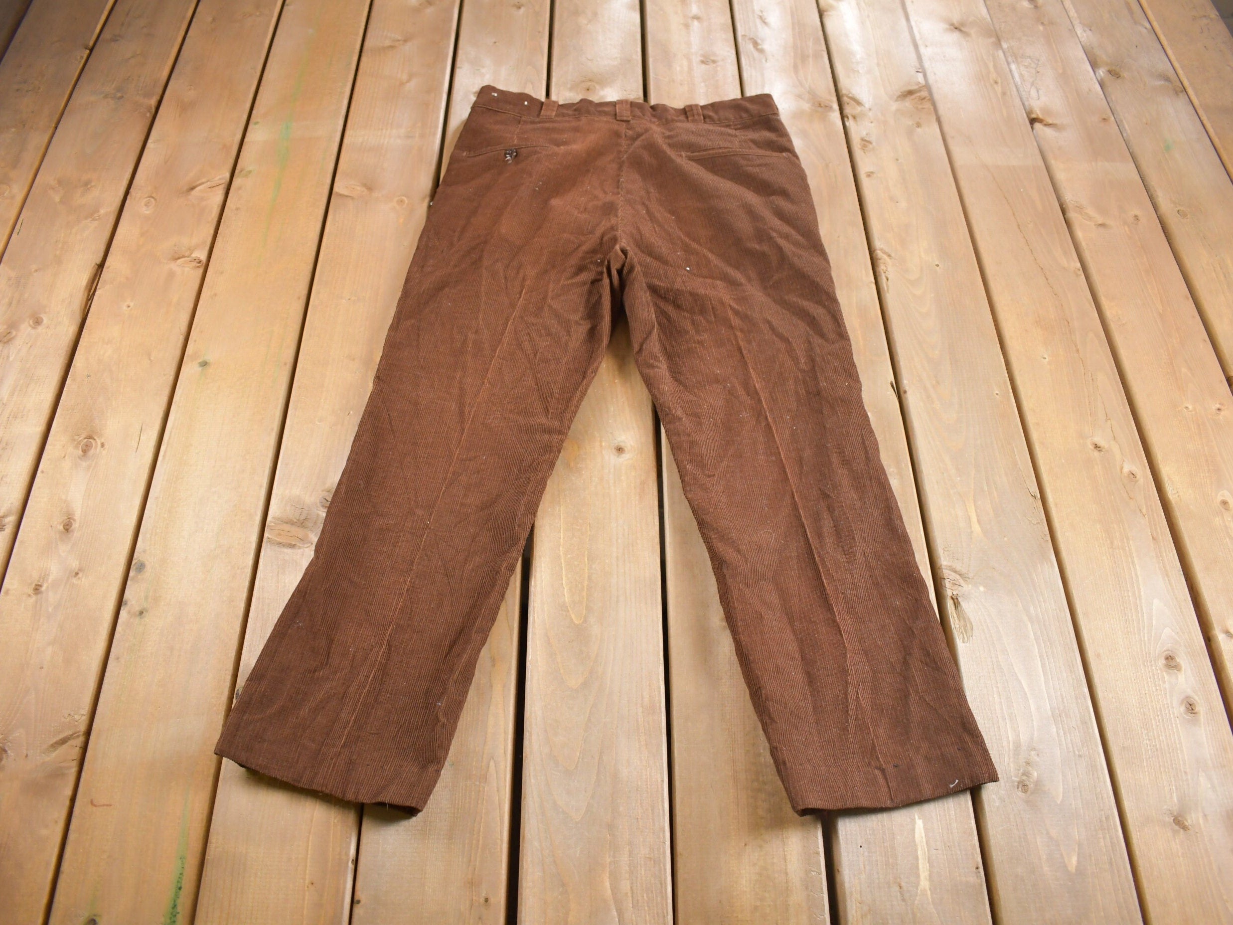 Vintage 1970s Montgomery Ward Pleated Micro Cord Trousers Size 34 x 26