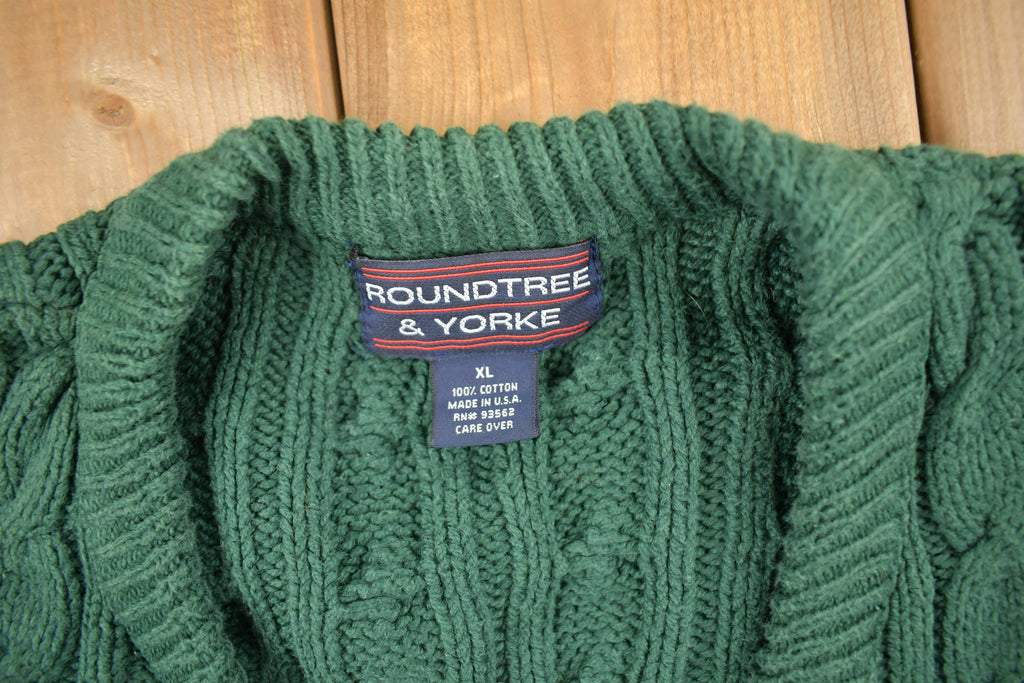 Vintage 1990s Roundtree & Yorke Cable Knit Cardigan Sweater Vest