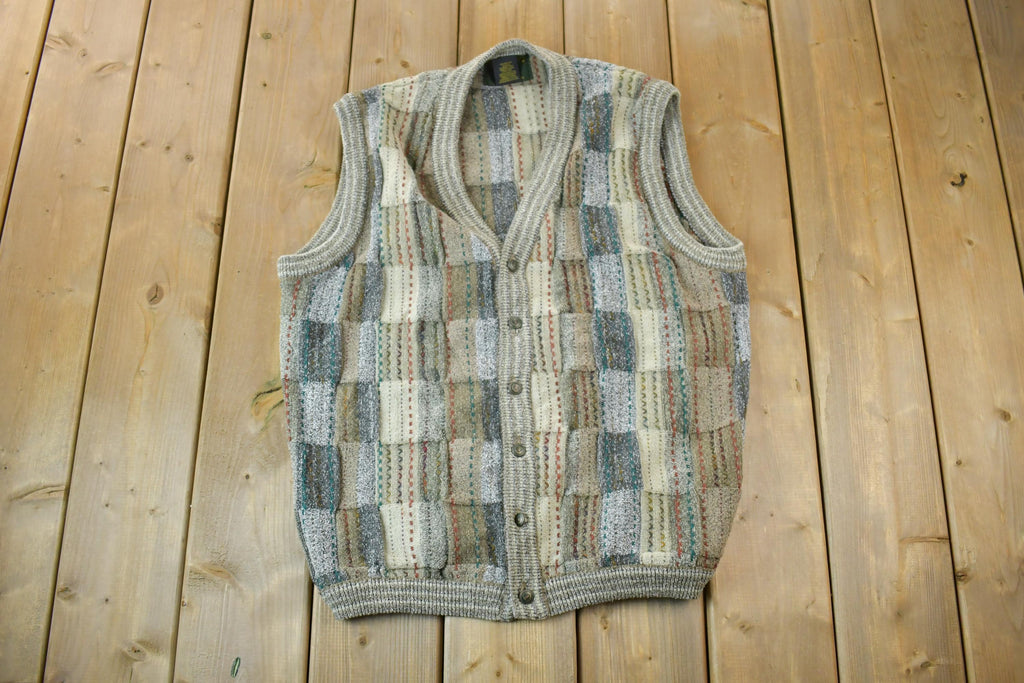 Vintage 1990s Tosani Cardigan Knit Sweater Vest  90s Crewneck  Made In Canada  Preppy
