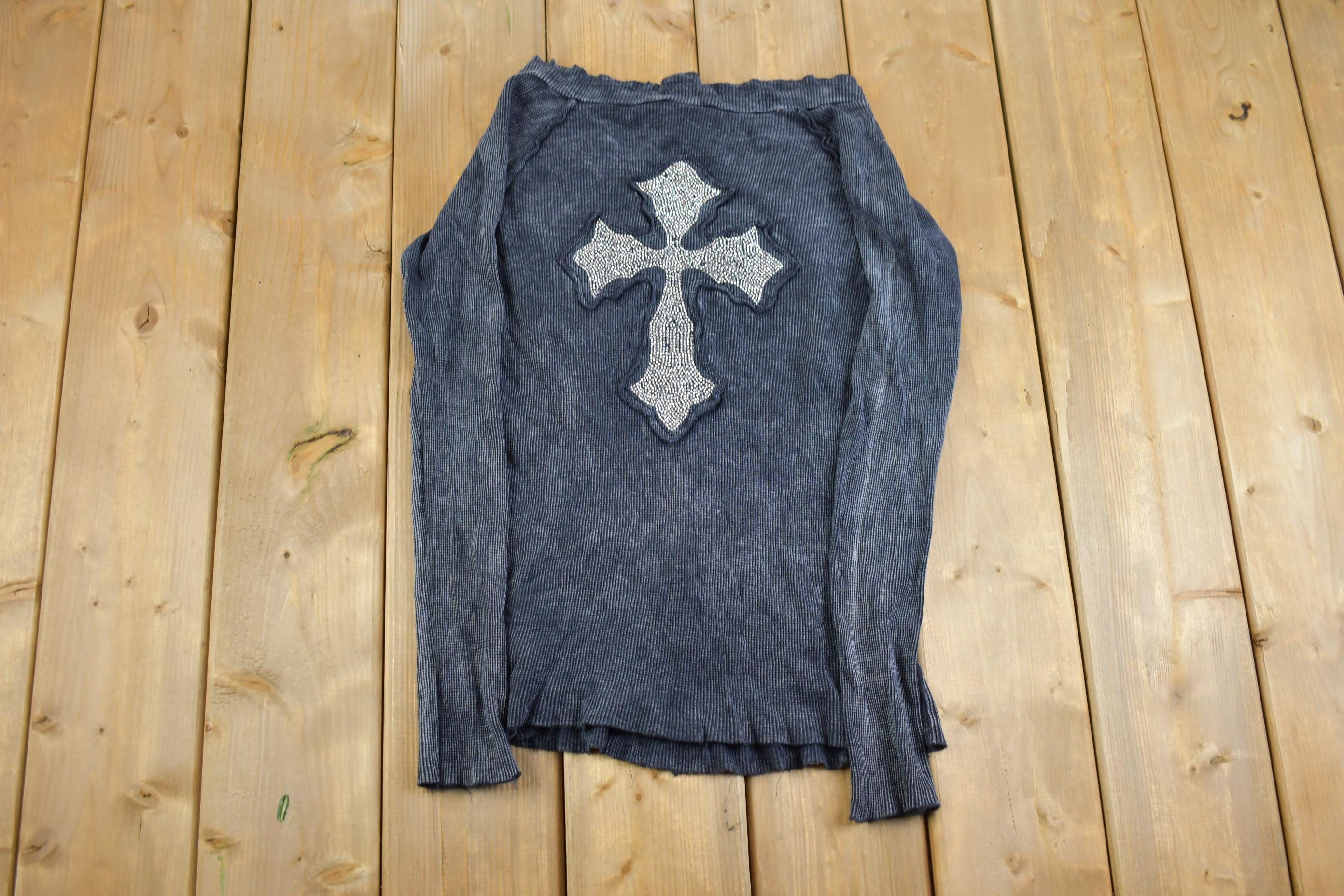 Vintage Y2k Voral Rhinestone Cross Faded Long Sleeve Shirt