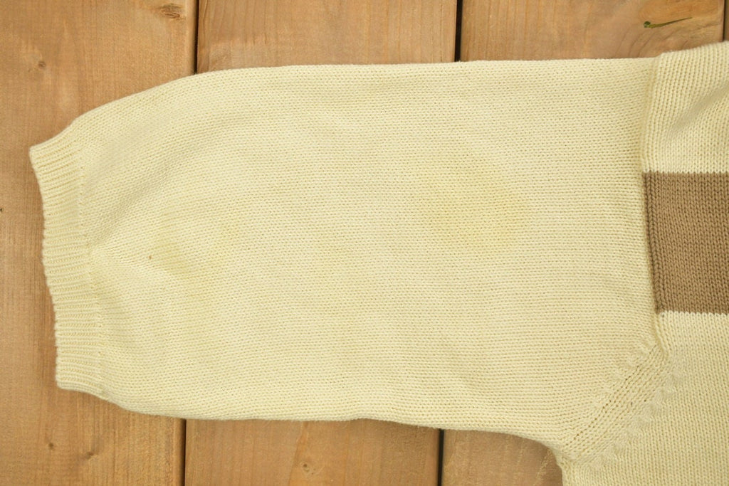 Vintage 1980s Anne Klein Embroidered Striped Knit V-Neck Sweater