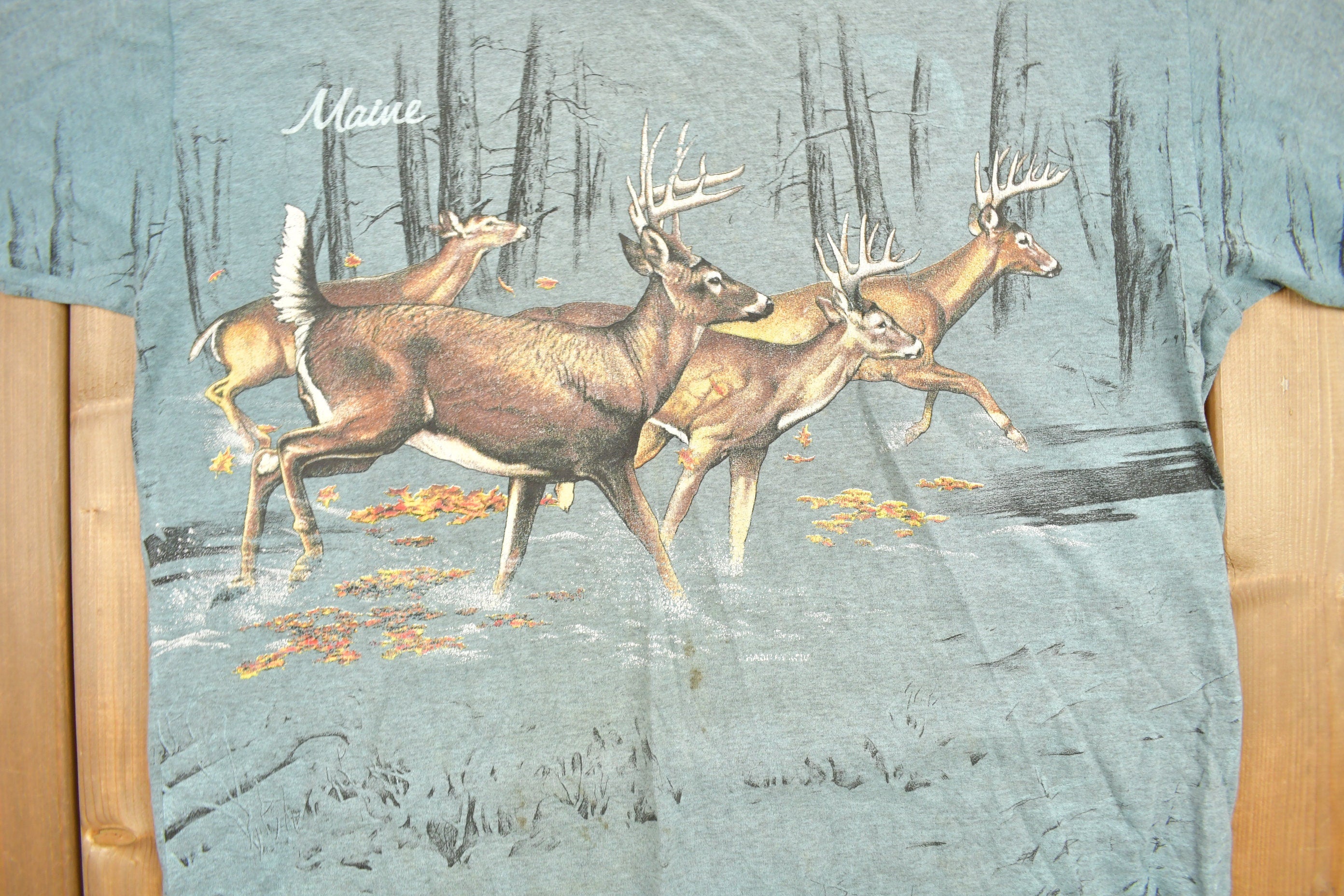 Vintage 1991 Deer Theme Maine Graphic Souvenir T Shirt
